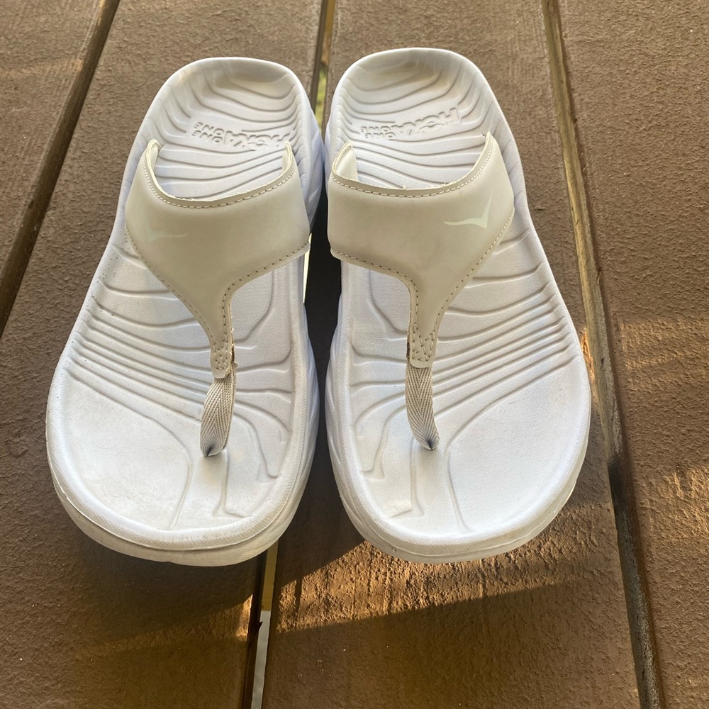 White HOKA Women’s Flip Flops, size 10
